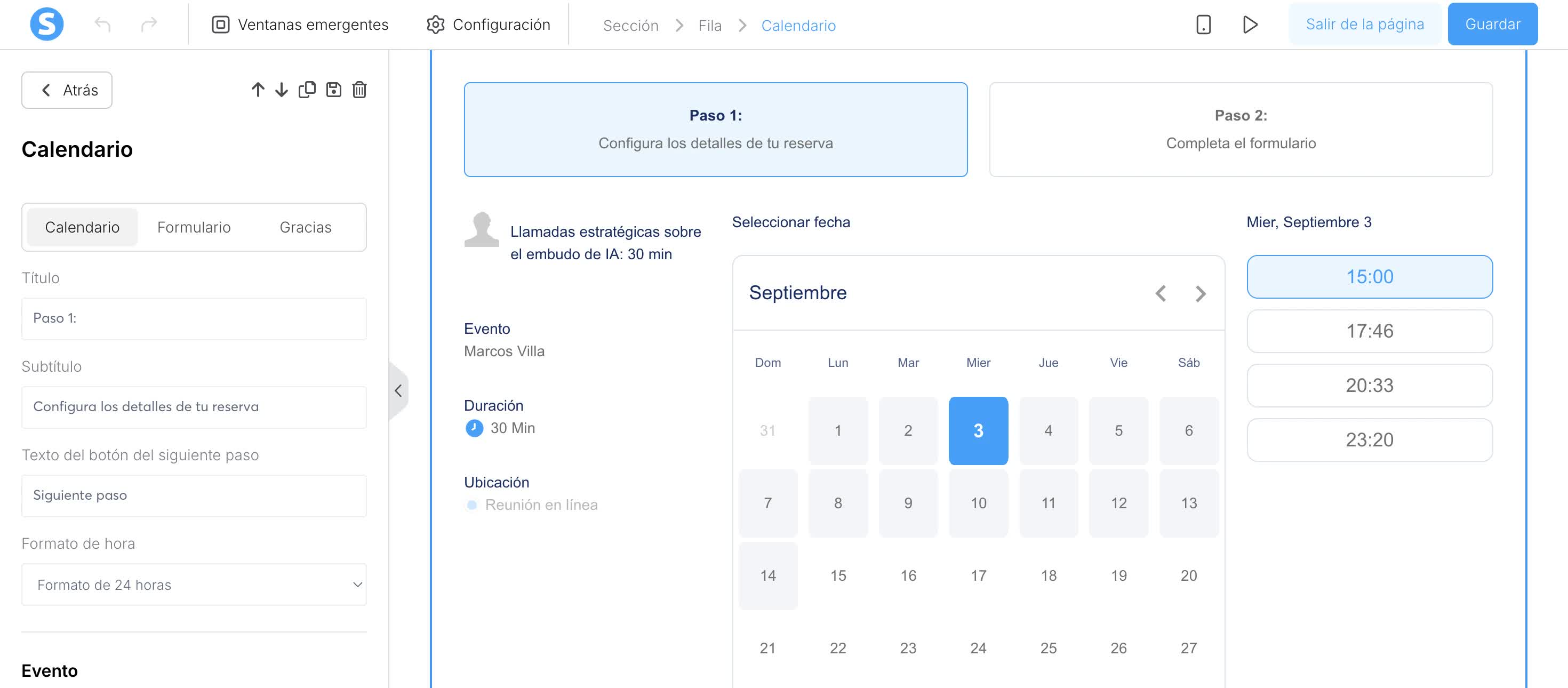 Systeme.io calendario de reservas